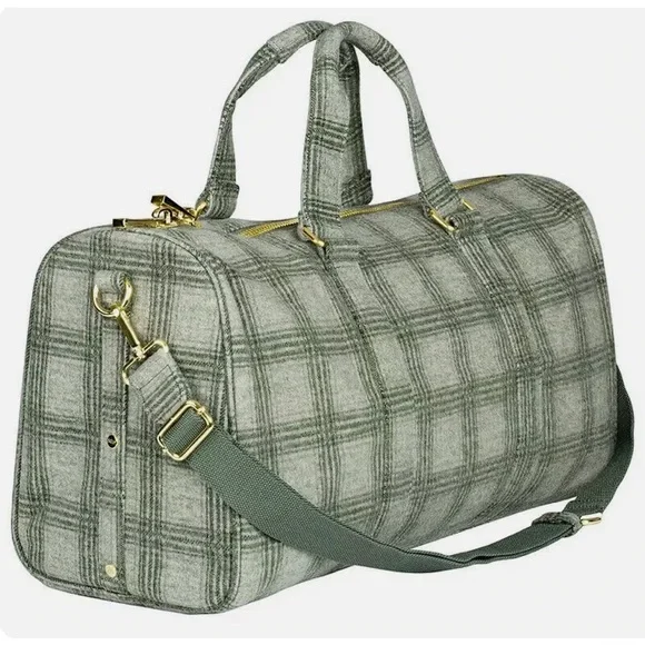 Stoney Clover Lane Wool Plaid Duffle Bag Snowed In Green - Picture 3 of 17